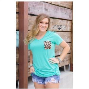 Turquoise Tee w/ Leopard Pocket